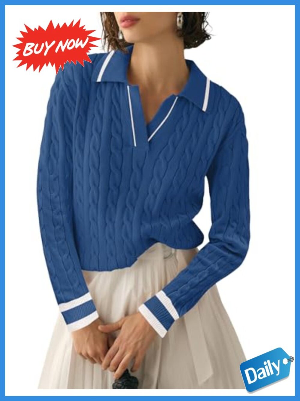 Womens Long Sleeve Cable Knit V Neck Pullover Sweater